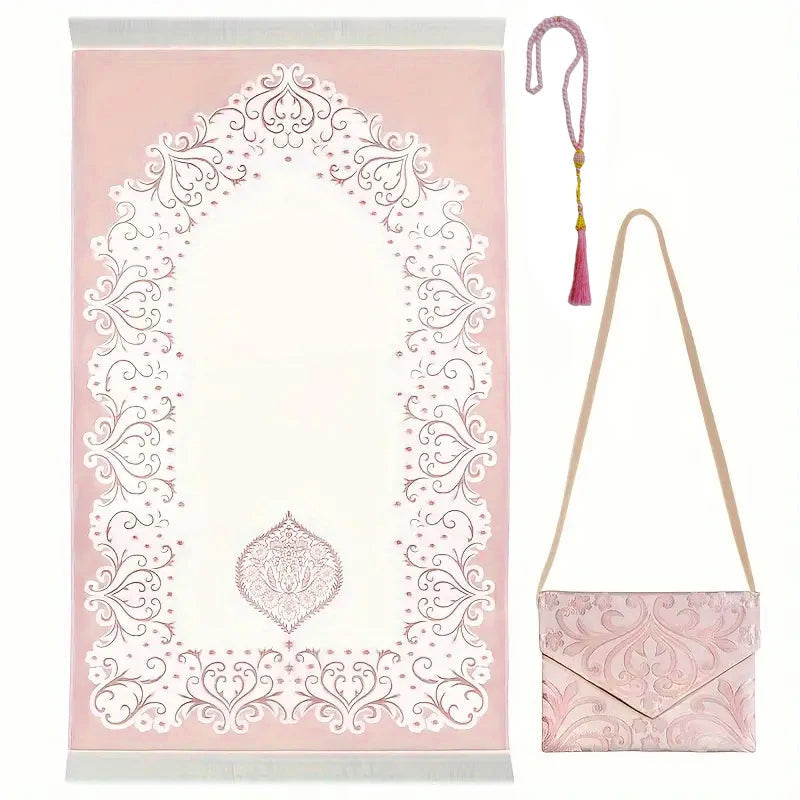 3 Piece Muslim Prayer Mat Set With Bag And Beads 1005008404522827-B-03