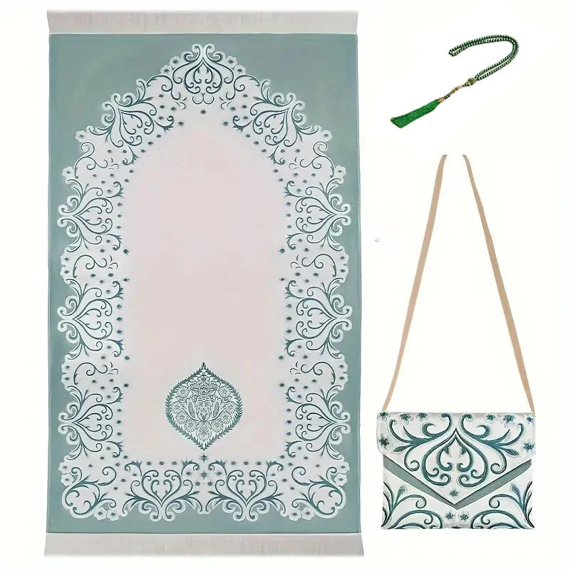 3 Piece Muslim Prayer Mat Set With Bag And Beads 1005008404522827-B-03
