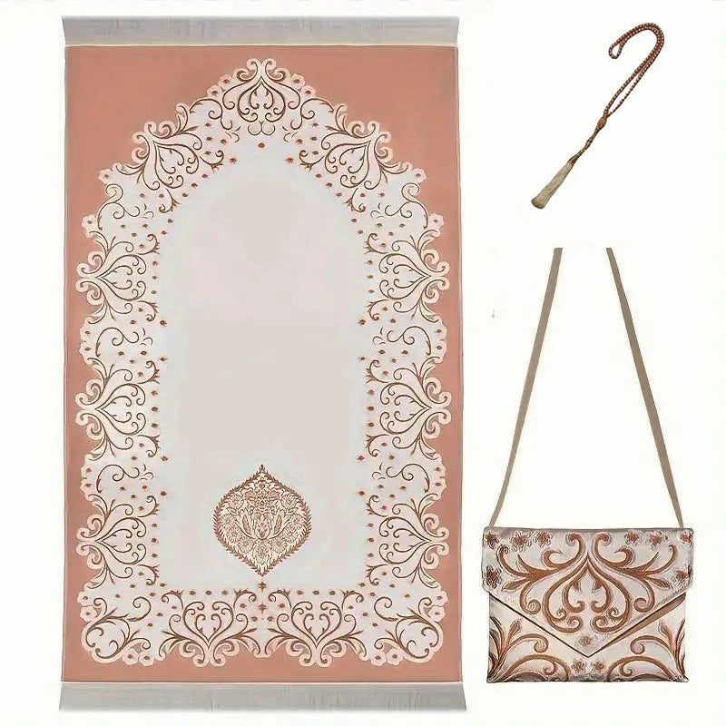 3 Piece Muslim Prayer Mat Set With Bag And Beads 1005008404522827-B-03