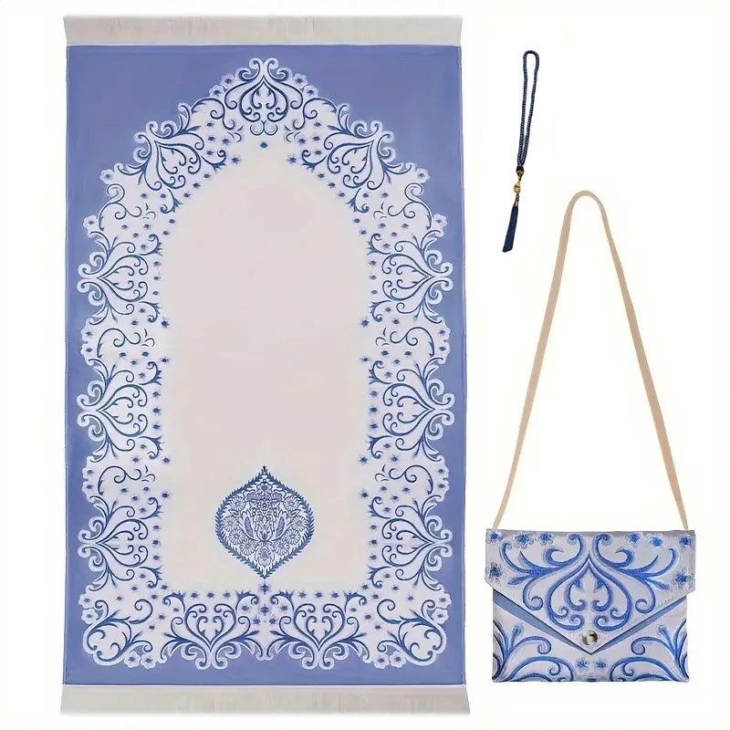 3 Piece Muslim Prayer Mat Set With Bag And Beads 1005008404522827-B-03