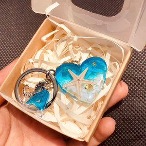 Hand-Made Heart Keychain With Real Snails And Starfish