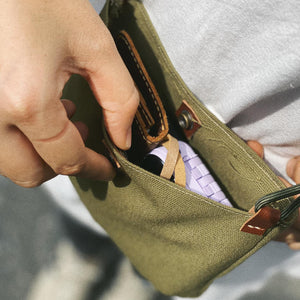 Hand-Made Green Canvas Crossbody Bag With Brown Leather Strap