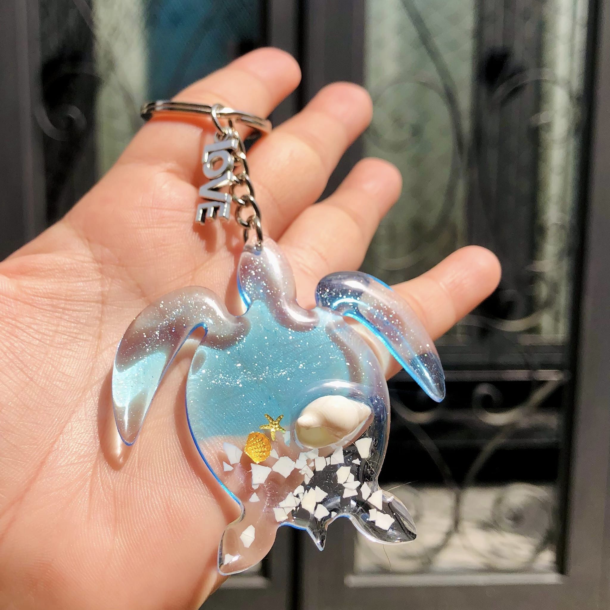 Handmade Sea Turtle Keychain With Snails And Starfish