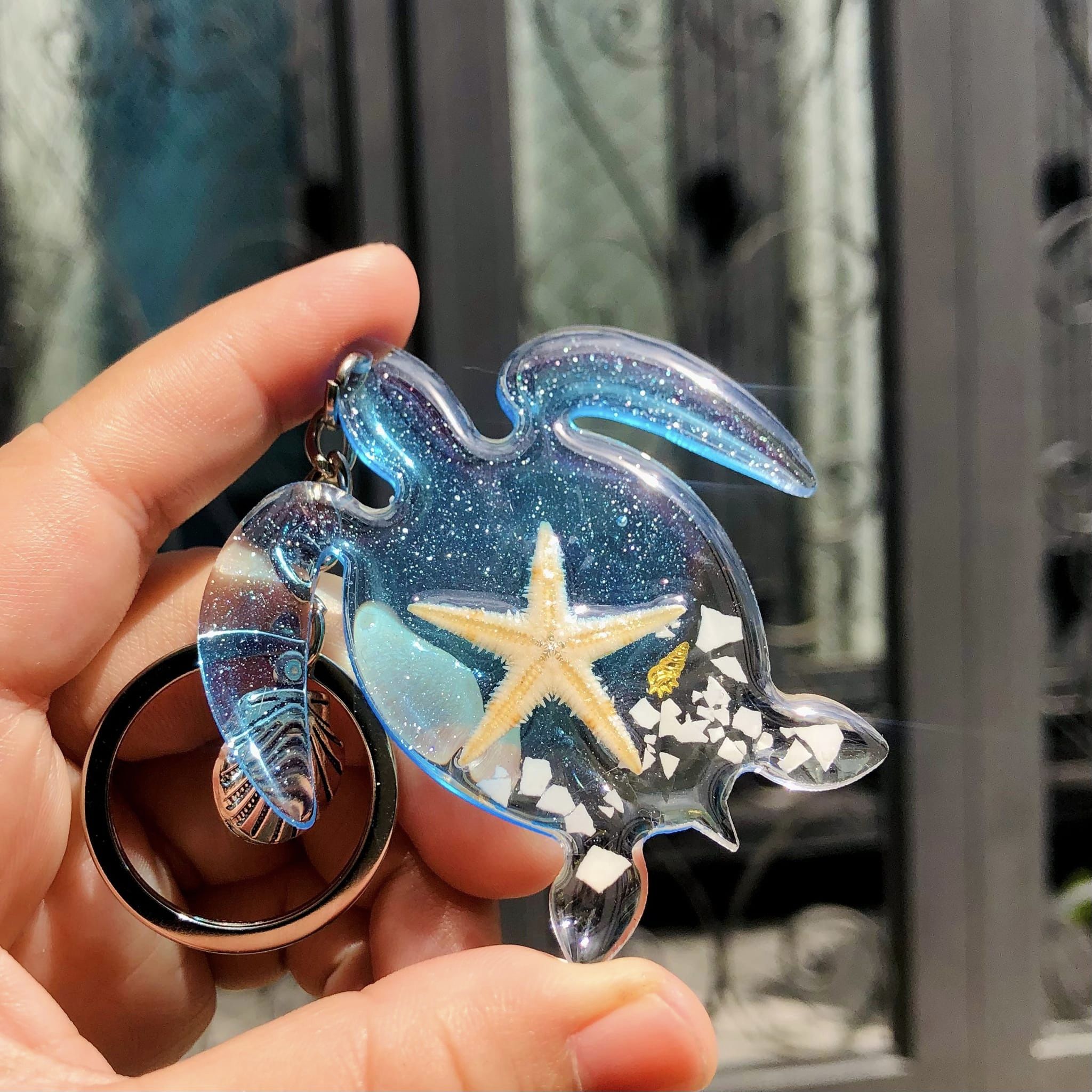 Handmade Sea Turtle Keychain With Snails And Starfish