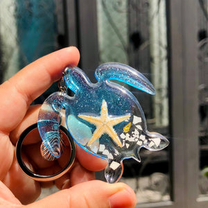 Handmade Sea Turtle Keychain With Snails And Starfish