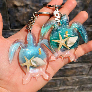 Handmade Sea Turtle Keychain With Snails And Starfish