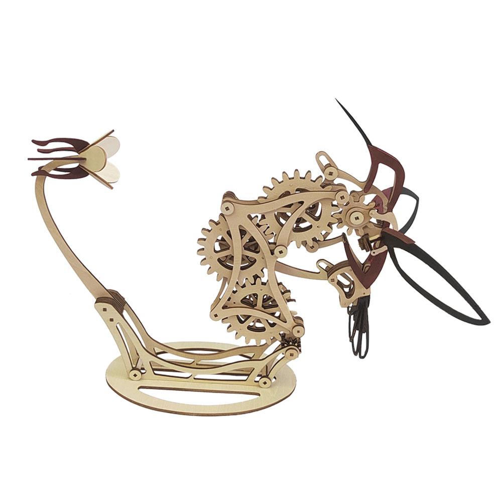 3D Wooden Mechanical Hummingbird Model Puzzle, Hand Assembled Turtle Puzzle Crafts, Magical Wooden Kinetic Hummingbird Sculpture