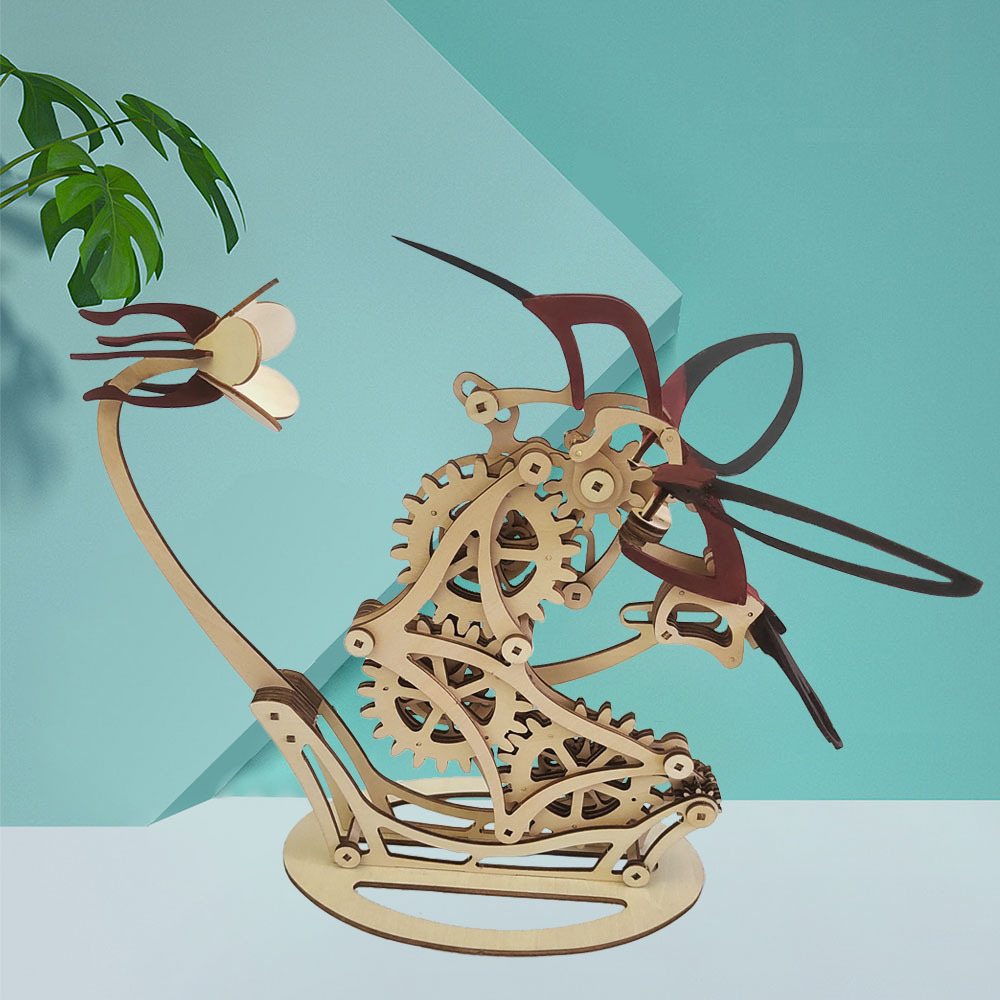 3D Wooden Mechanical Hummingbird Model Puzzle, Hand Assembled Turtle Puzzle Crafts, Magical Wooden Kinetic Hummingbird Sculpture