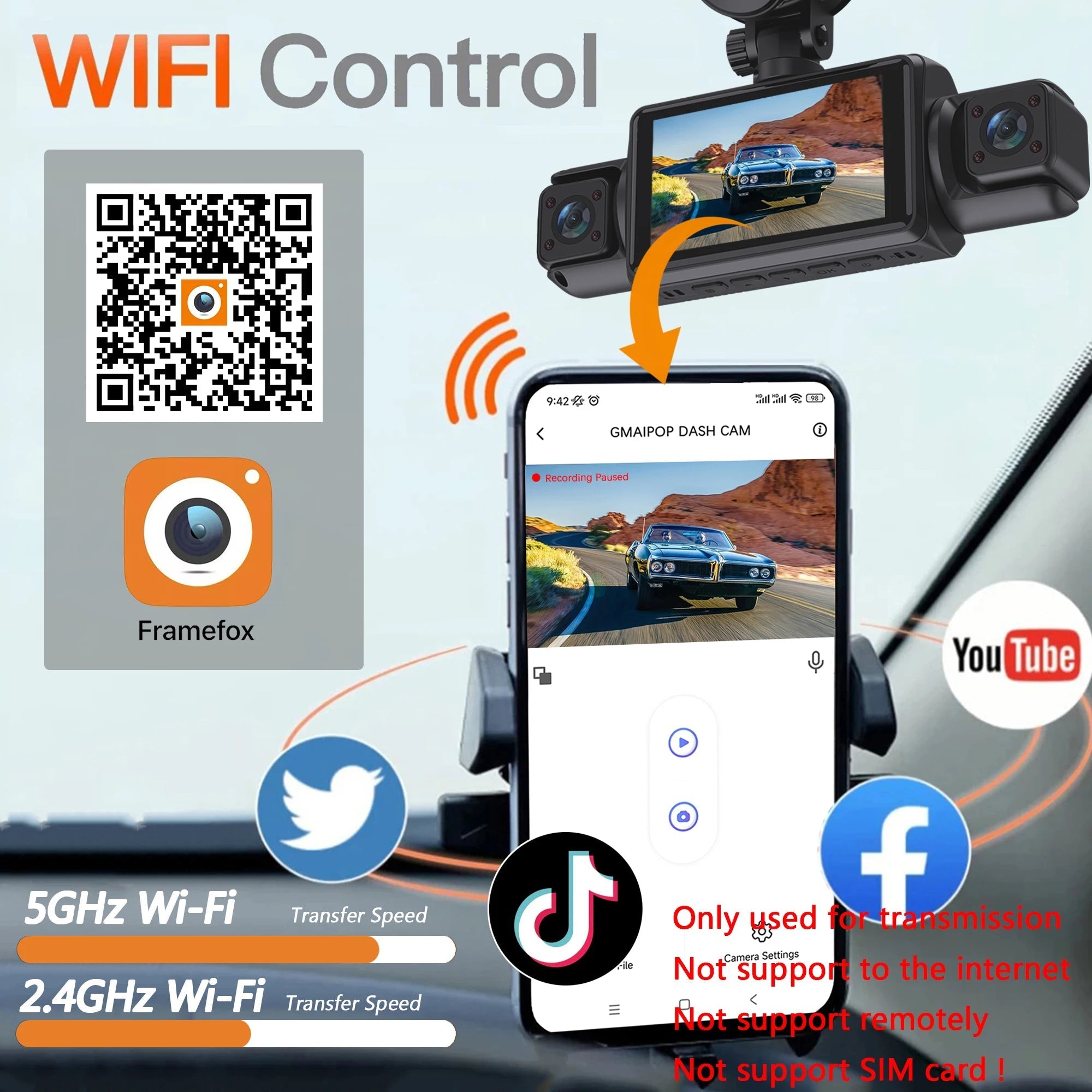 4 Channel Wifi Dash Cam 1080P With Night Vision Recording 1005009230511909-Hardwire kit-64G Card
