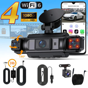 4 Channel Wifi Dash Cam 1080P With Night Vision Recording 1005009230511909-Hardwire kit-64G Card