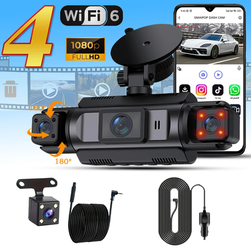 4 Channel Wifi Dash Cam 1080P With Night Vision Recording 1005009230511909-Hardwire kit-64G Card