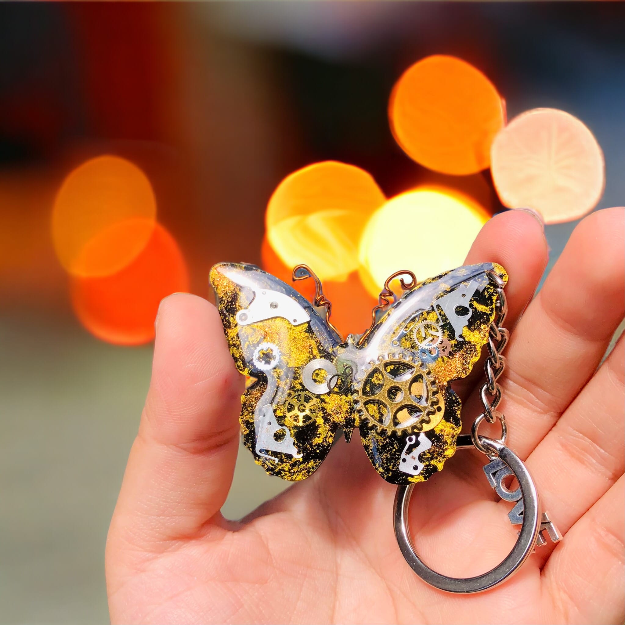 Handmade Butterfly-Shaped Keychain With Mechanical Details