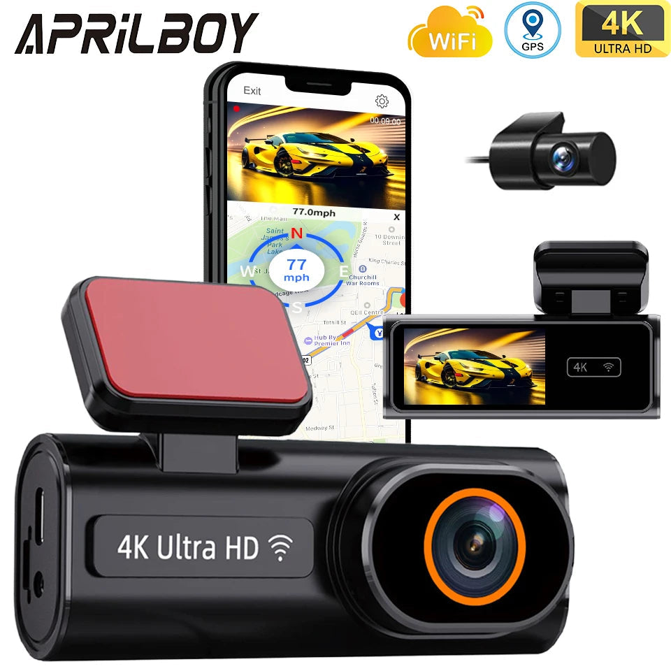 4K Dual Lens Dash Cam With Wifi Night Vision Parking Monitor 1005008032891659-With Rear Camera GPS-64G