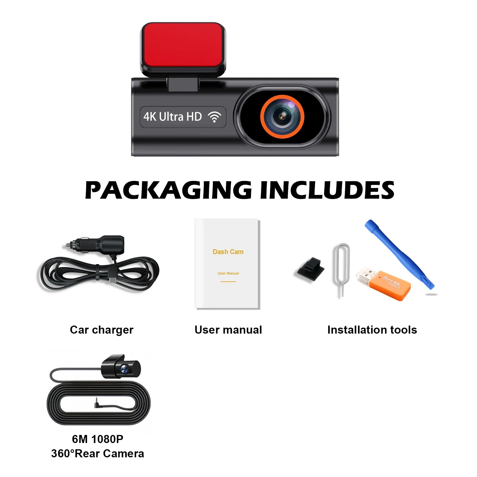 4K Dual Lens Dash Cam With Wifi Night Vision Parking Monitor 1005008032891659-With Rear Camera GPS-64G