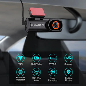 4K Dual Lens Dash Cam With Wifi Night Vision Parking Monitor 1005008032891659-With Rear Camera GPS-64G