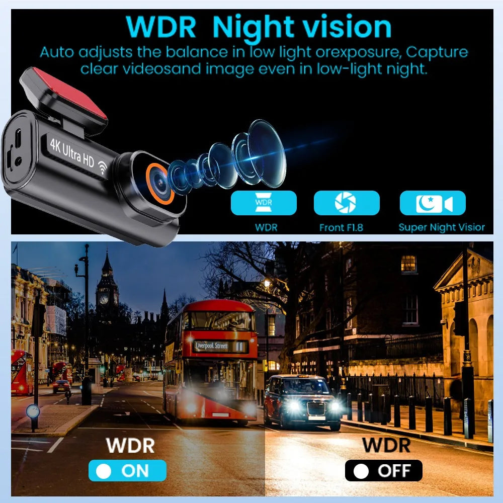 4K Dual Lens Dash Cam With Wifi Night Vision Parking Monitor 1005008032891659-With Rear Camera GPS-64G