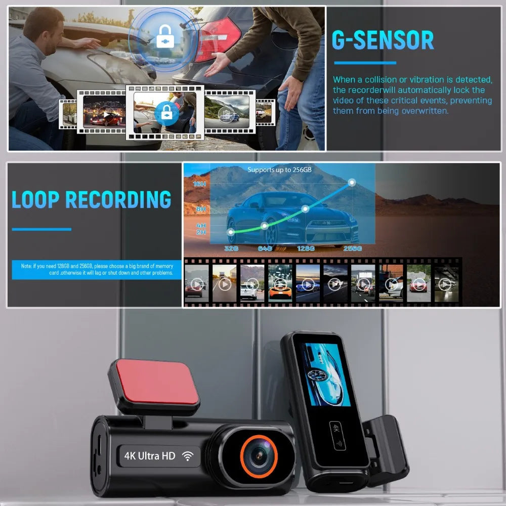4K Dual Lens Dash Cam With Wifi Night Vision Parking Monitor 1005008032891659-With Rear Camera GPS-64G