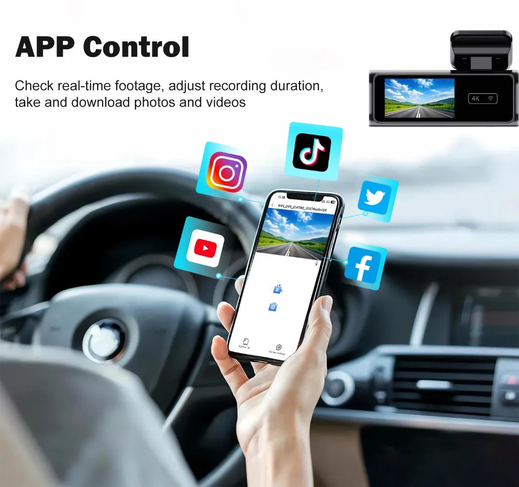 4K Dual Lens Dash Cam With Wifi Night Vision Parking Monitor 1005008032891659-With Rear Camera GPS-64G