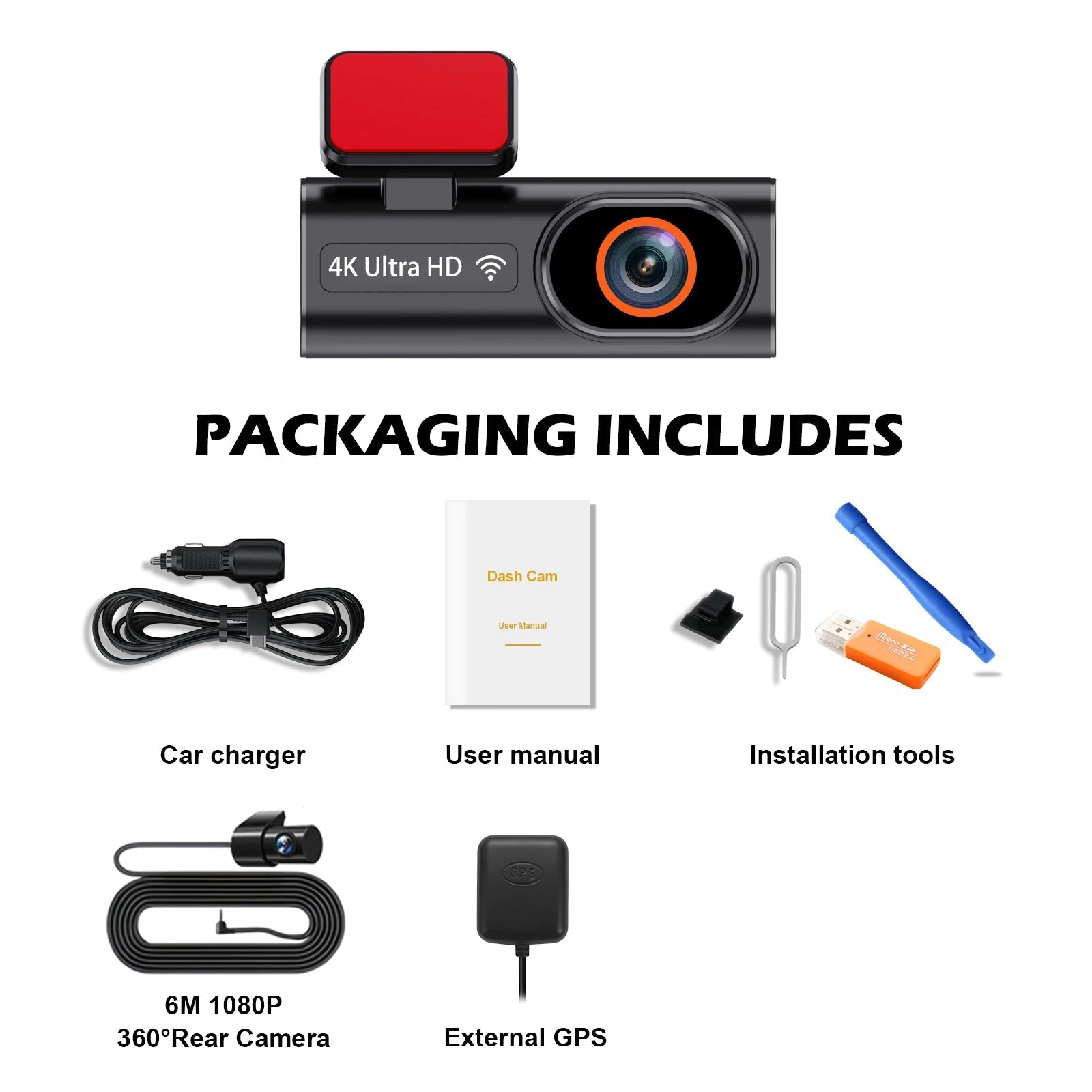 4K Dual Lens Dash Cam With Wifi Night Vision Parking Monitor 1005008032891659-With Rear Camera GPS-64G