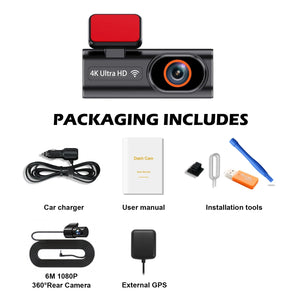 4K Dual Lens Dash Cam With Wifi Night Vision Parking Monitor 1005008032891659-With Rear Camera GPS-64G