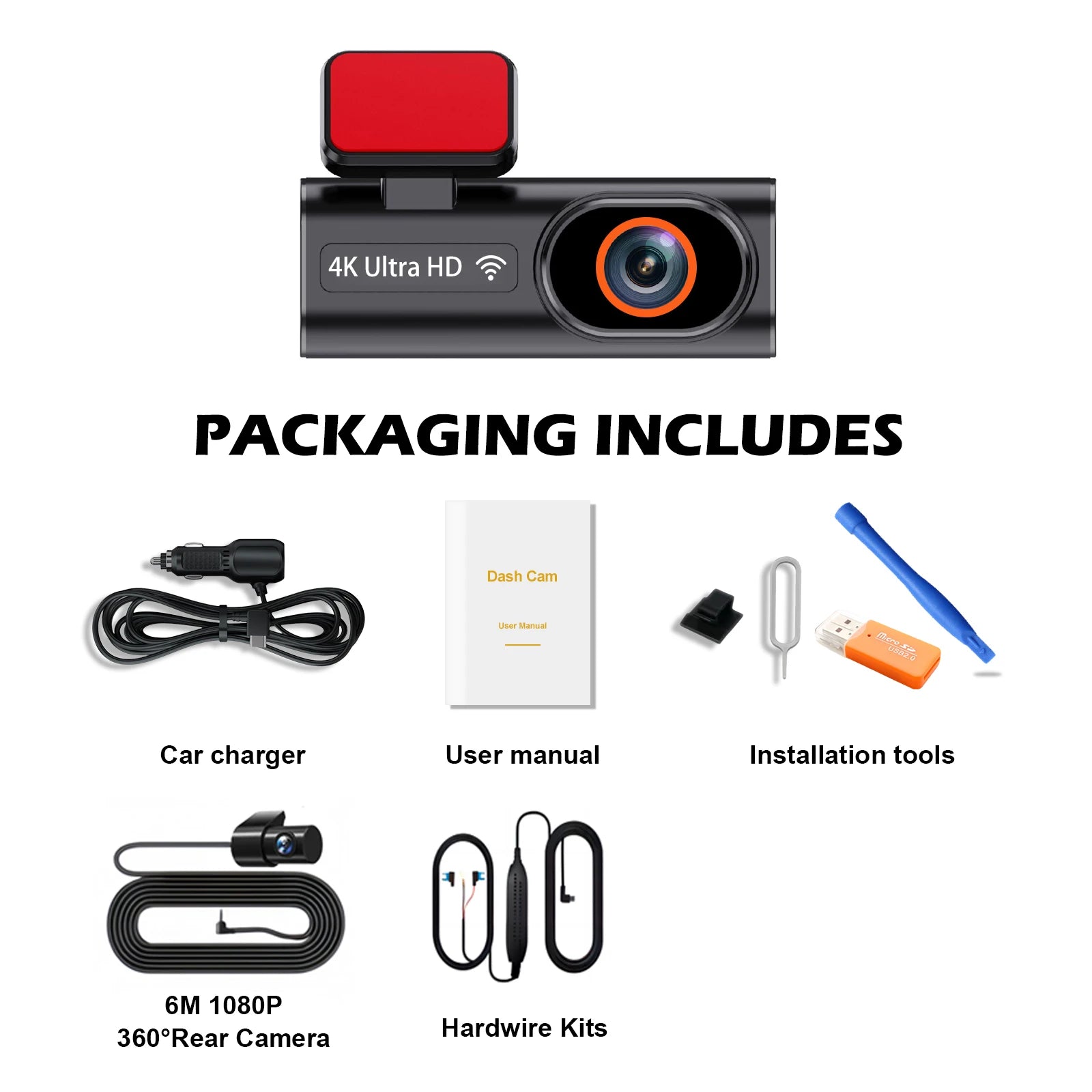4K Dual Lens Dash Cam With Wifi Night Vision Parking Monitor 1005008032891659-With Rear Camera GPS-64G
