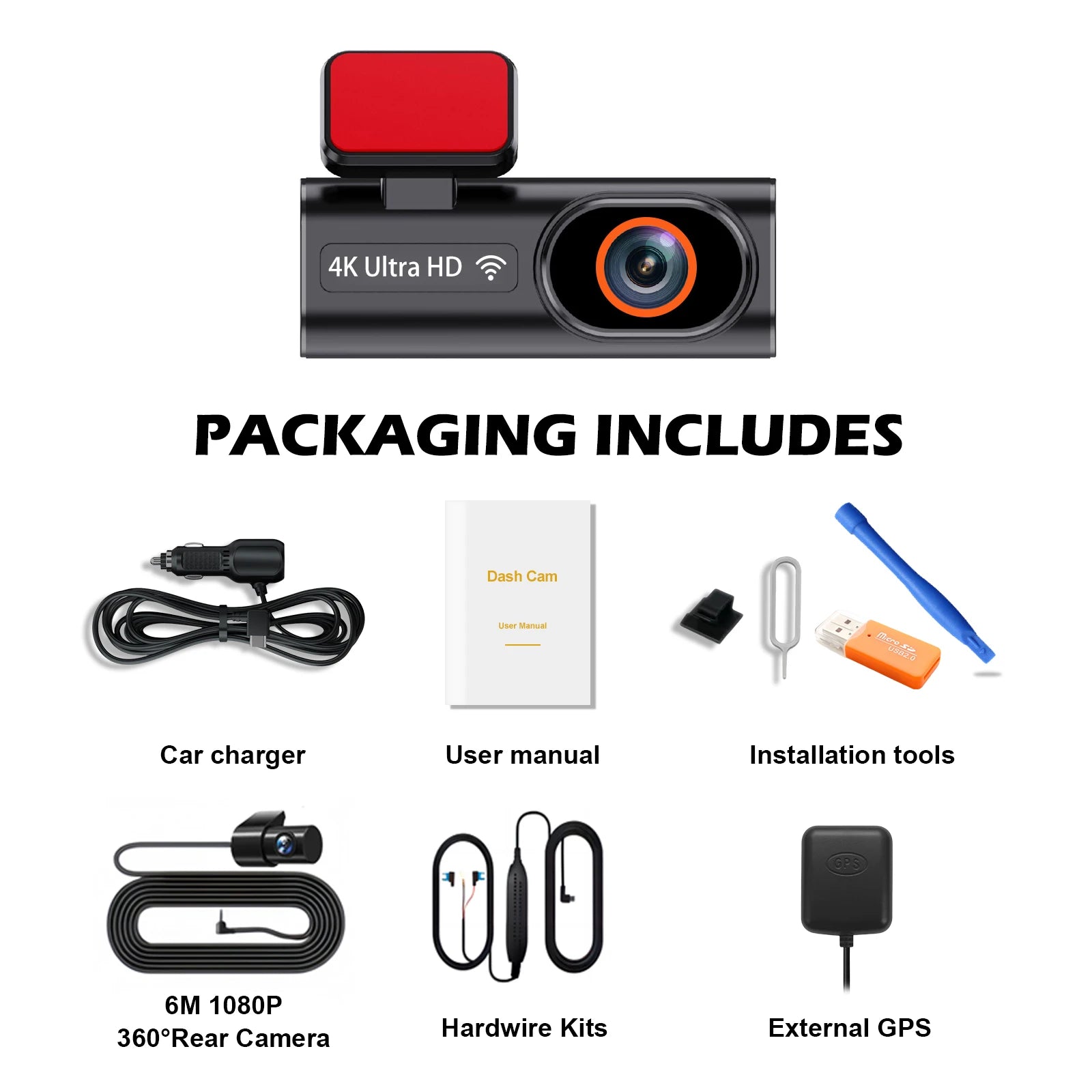 4K Dual Lens Dash Cam With Wifi Night Vision Parking Monitor 1005008032891659-With Rear Camera GPS-64G