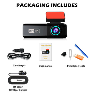 4K Wifi Dual Lens Dash Cam With Night Vision Parking Monitor 1005008032935513-With RC HK GPS-None
