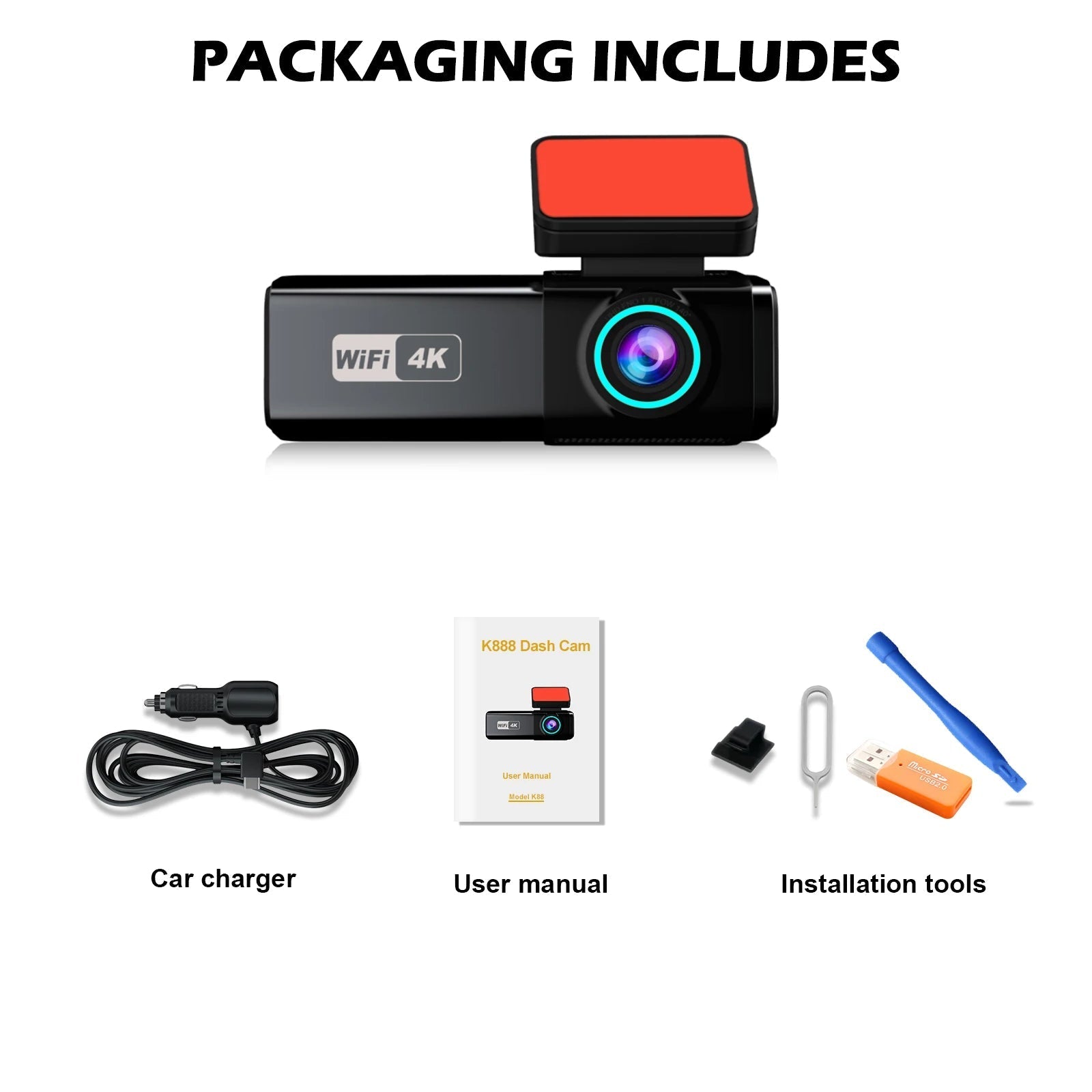 4K Wifi Dual Lens Dash Cam With Night Vision Parking Monitor 1005008032935513-With RC HK GPS-None