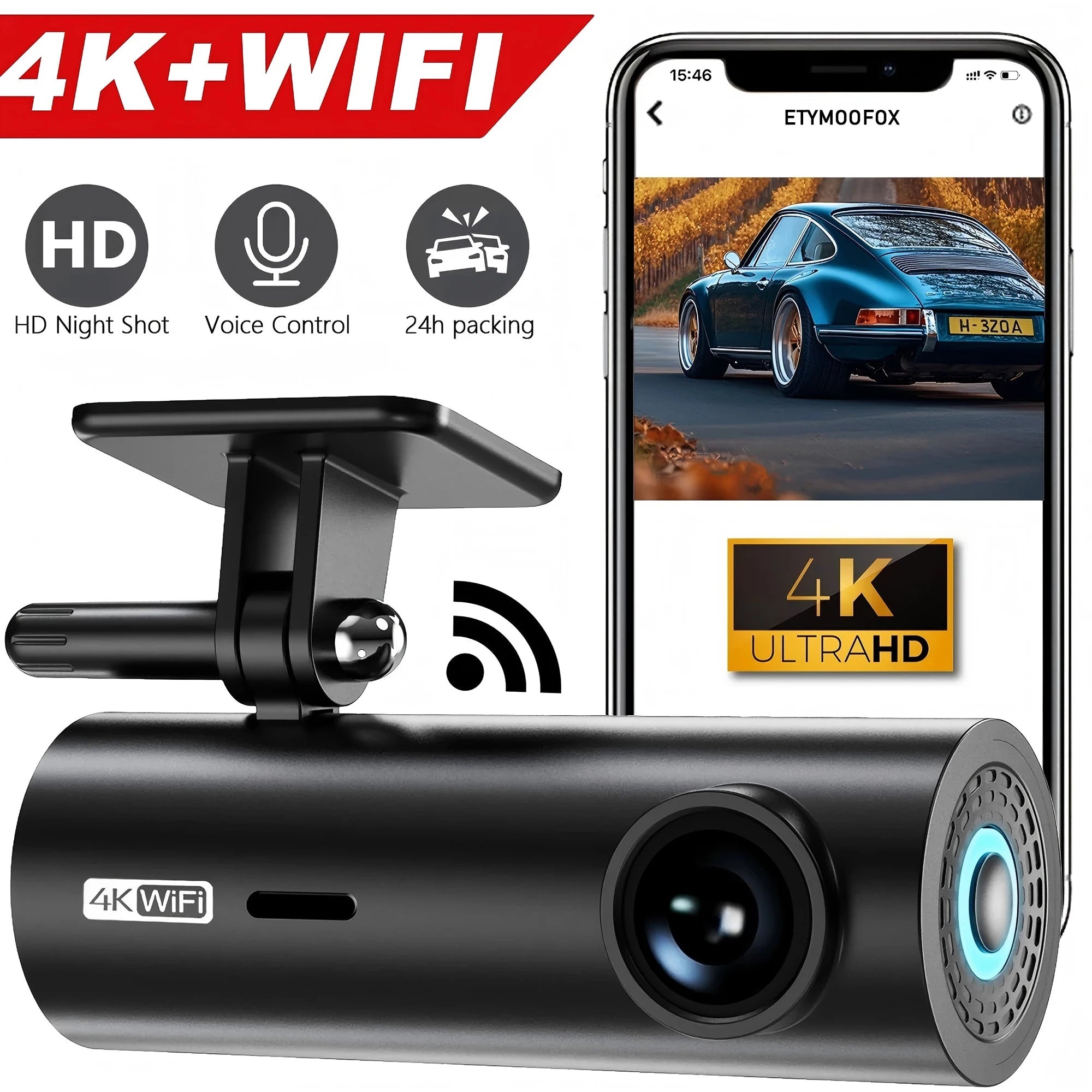 4K Wifi Mini Front Dash Cam With Night Vision Parking Monitor 1005008812410281-4K DVR Hardwire kit-128G
