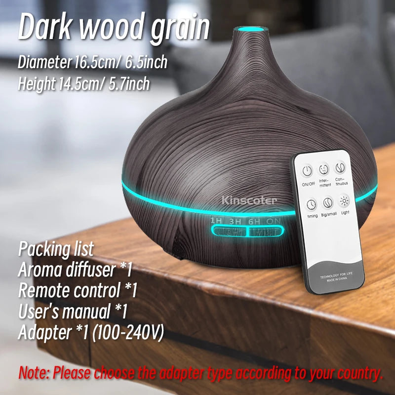 500Ml Ultrasonic Essential Oil Diffuser With Remote Control And 7 Colors 1005005230244904-Light Wood 500ml-EU Adapter