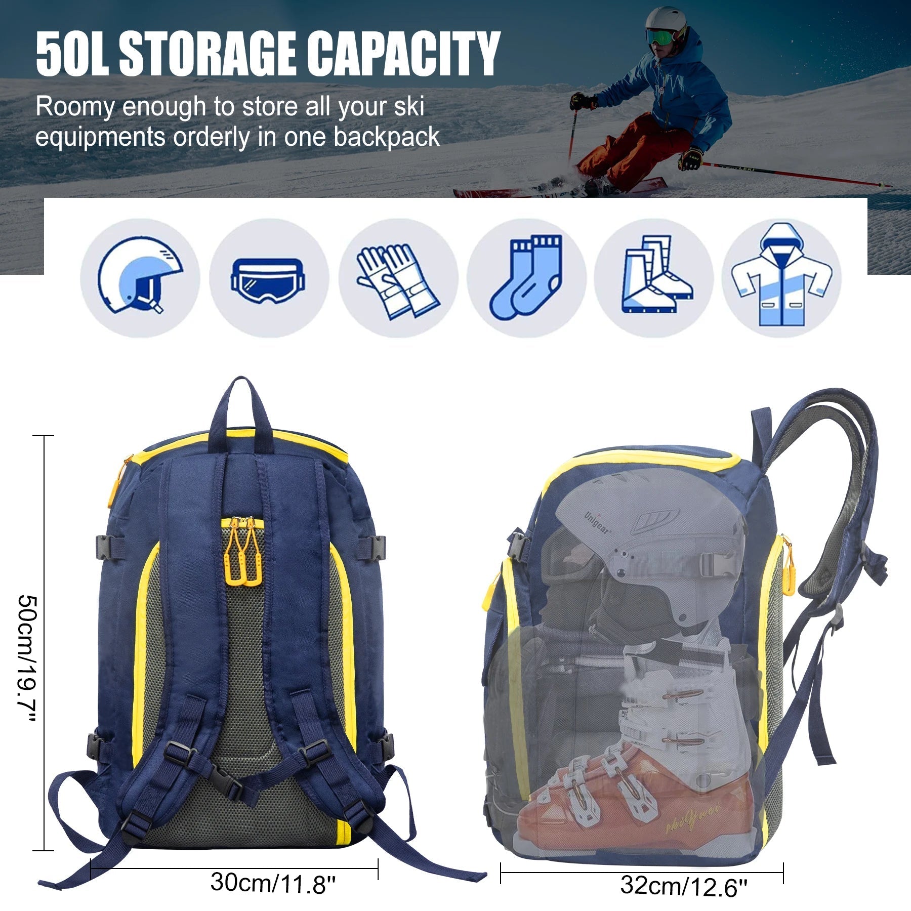 50L Waterproof Ski Boot Backpack With Helmet Gear Compartments 1005010192458813-al