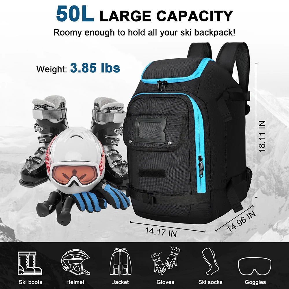 50L Waterproof Ski Boot Bag Backpack With Compartments And Ski Carry Straps 1005007348303295-al