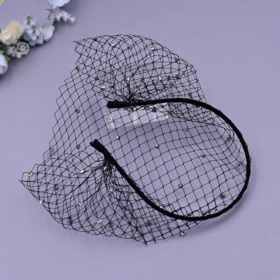Rhinestone Veil And Mesh Headband, Black And White Bridal Headwear