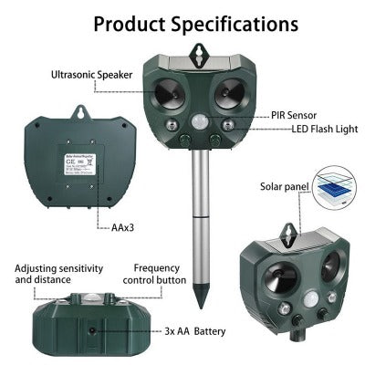 Solar Ultrasonic Bird Repeller For Garden Pest Control