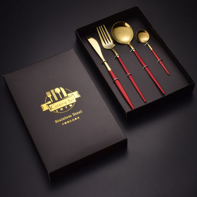4Pcs Gold Black Dinnerware Set Stainless Steel Luxury Cutlery Set