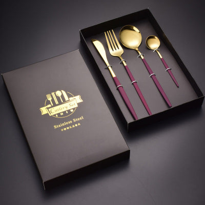 4Pcs Gold Black Dinnerware Set Stainless Steel Luxury Cutlery Set