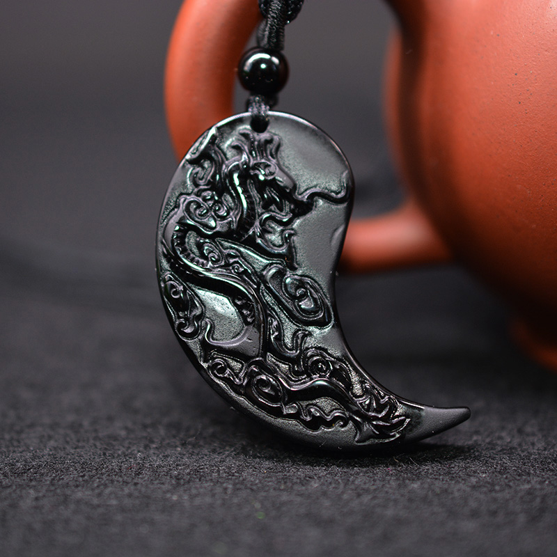 Dragon And Phoenix Yin Yang Obsidian Necklace