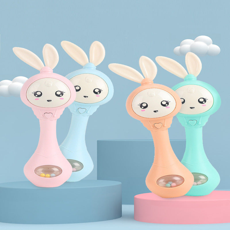 Baby Music Flashing Teether Rattle With Rabbit Hand Bells Mobile For Newborn 0-12M