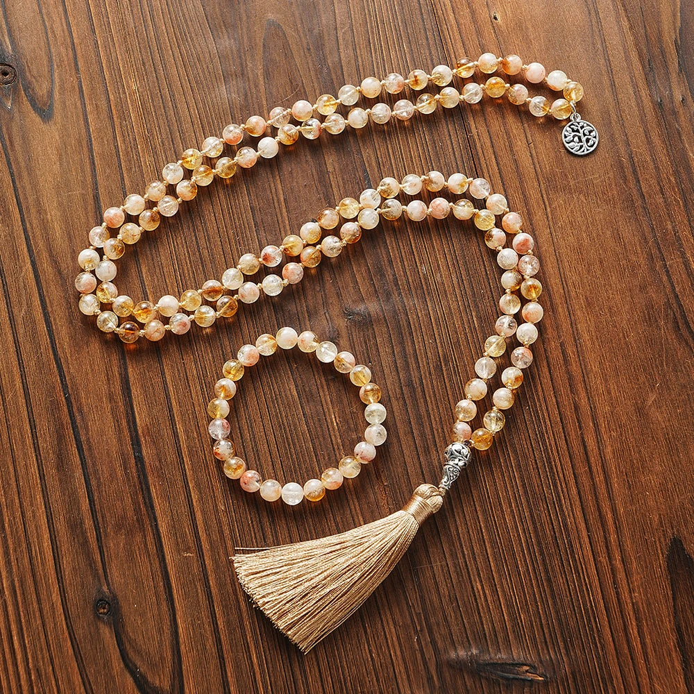 8Mm Citrine 108 Bead Mala Necklace And Bracelet Set 1005006332996748-no Bracelet
