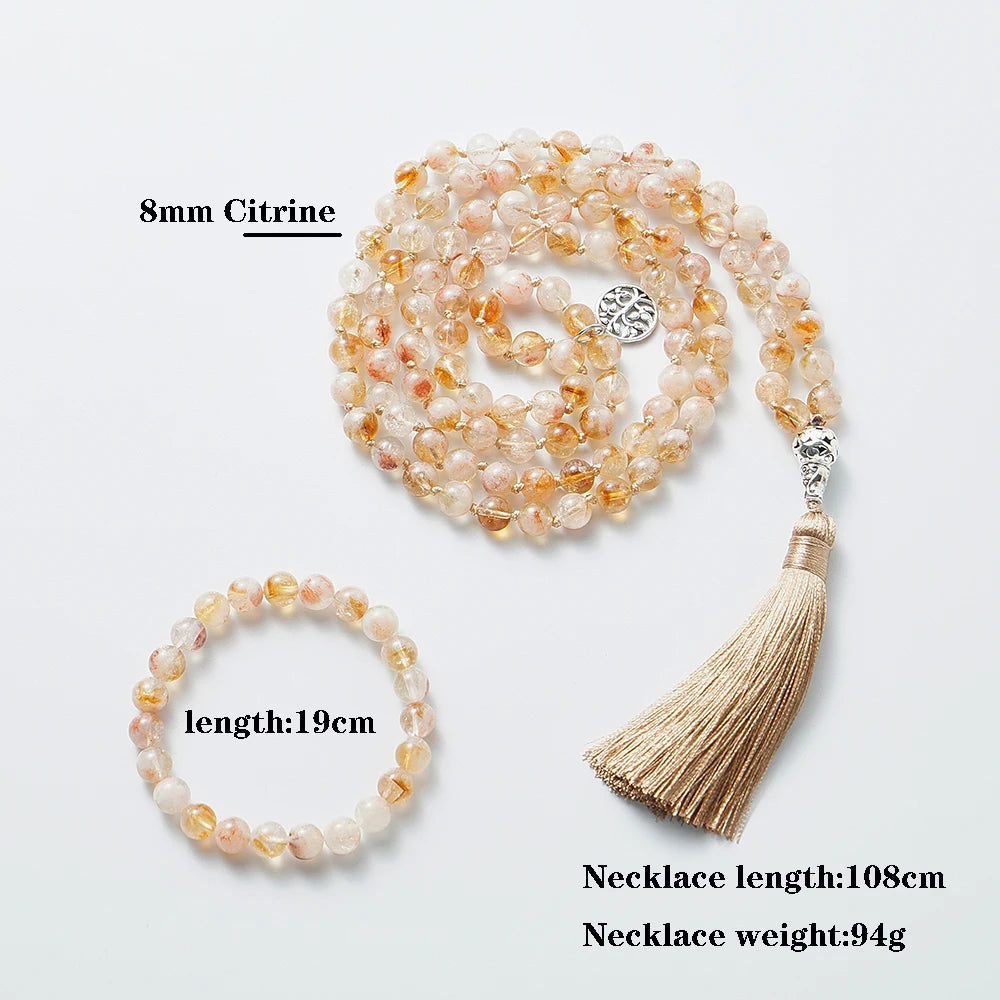 8Mm Citrine 108 Bead Mala Necklace And Bracelet Set 1005006332996748-no Bracelet