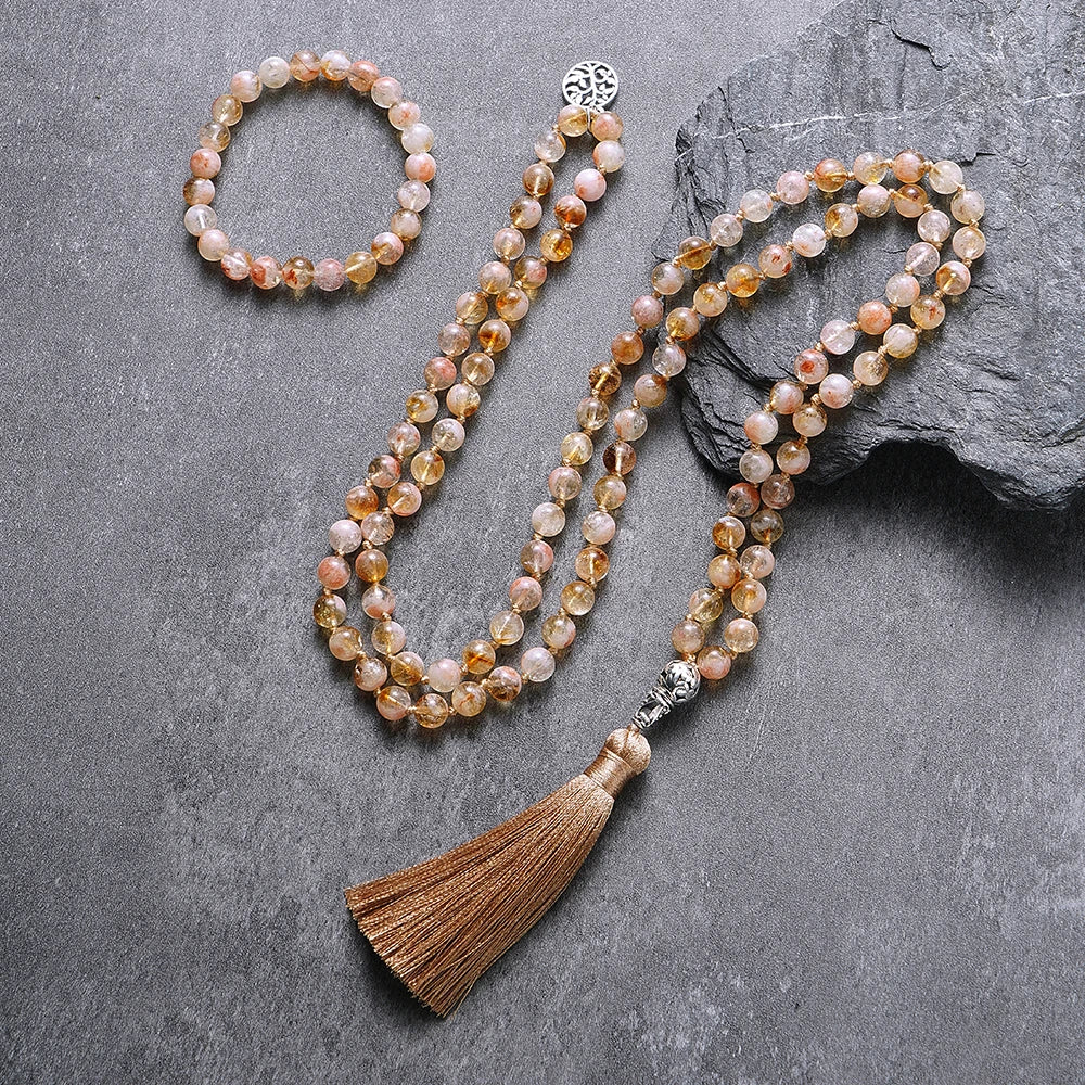 8Mm Citrine 108 Bead Mala Necklace And Bracelet Set 1005006332996748-no Bracelet