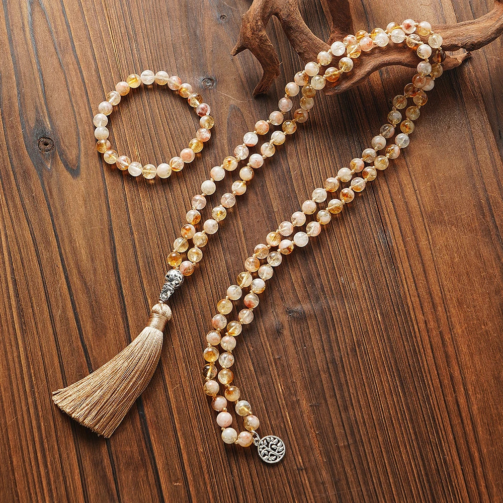 8Mm Citrine 108 Bead Mala Necklace And Bracelet Set 1005006332996748-no Bracelet