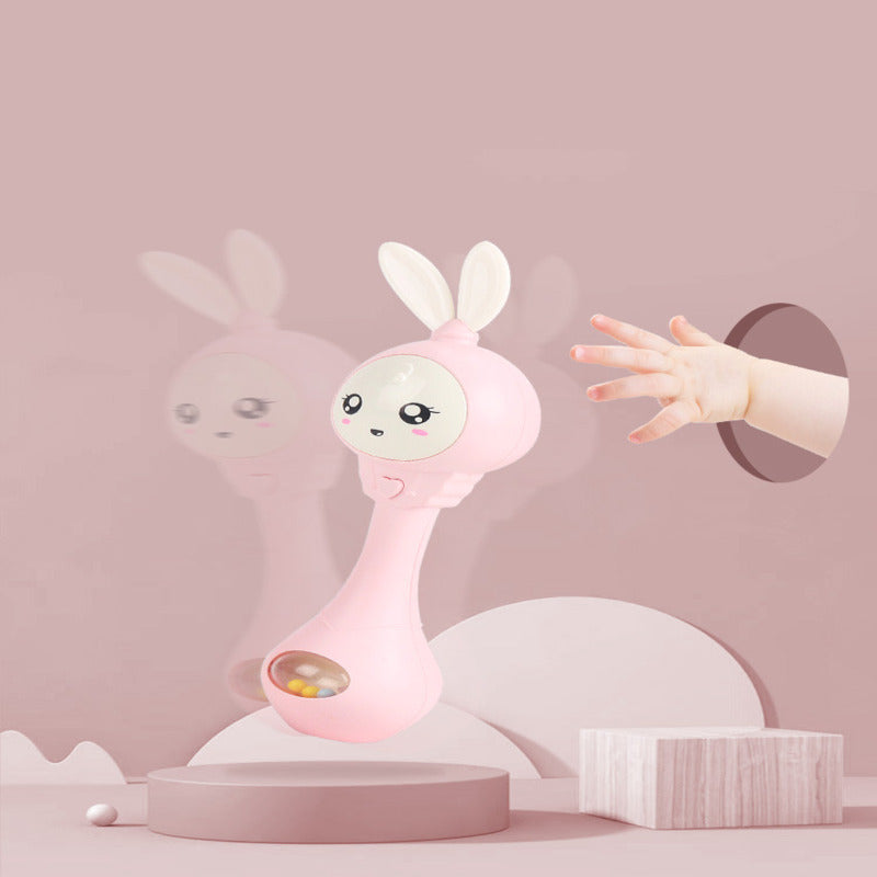 Baby Music Flashing Teether Rattle With Rabbit Hand Bells Mobile For Newborn 0-12M