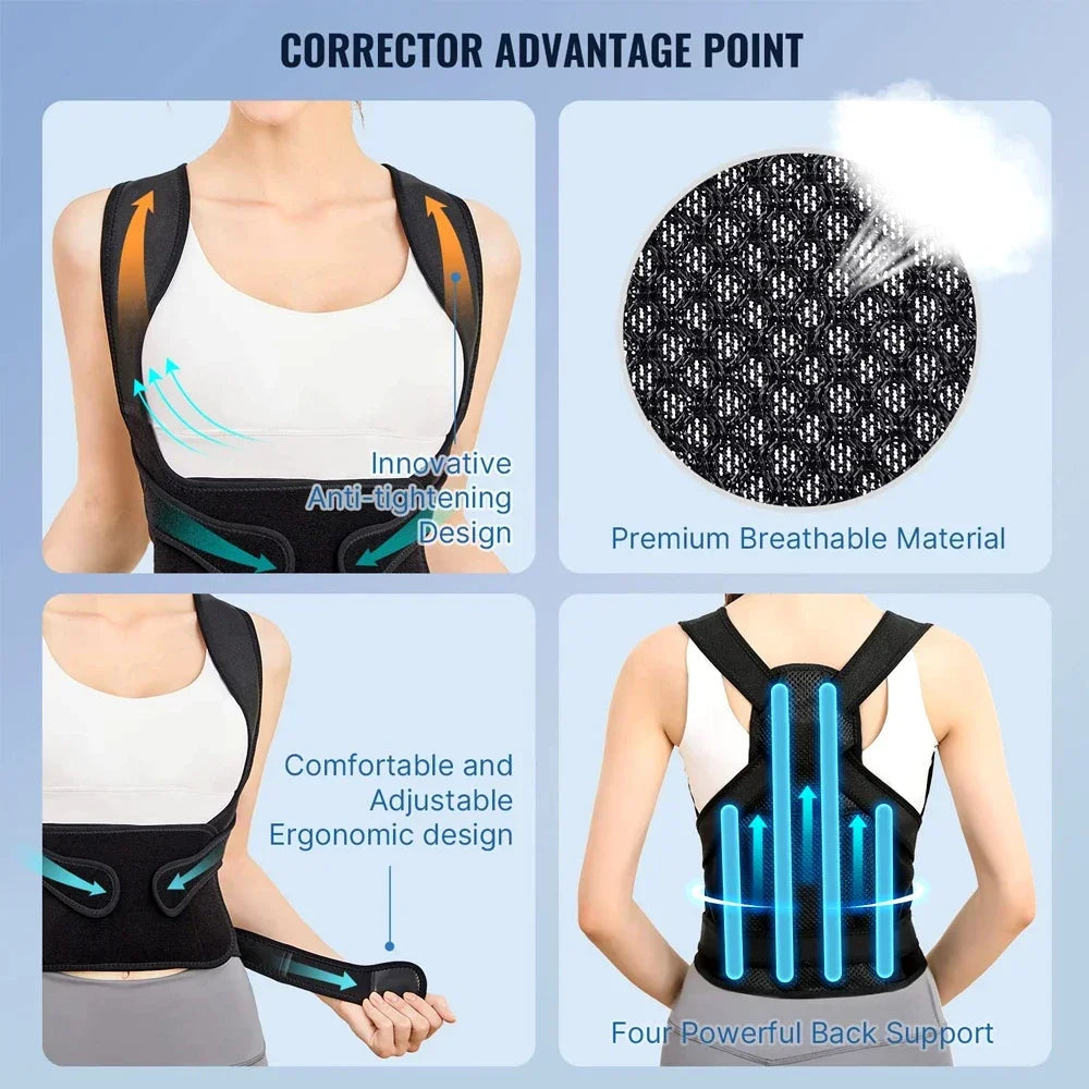 Adjustable Back Brace Posture Corrector With Full Back Support 1005006302116840-S