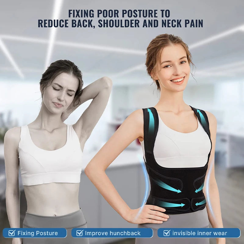 Adjustable Back Brace Waist Support Belt With Shoulder Posture Support 1005009927499300-Large