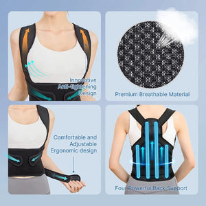 Adjustable Back Brace Waist Support Belt With Shoulder Posture Support 1005009927499300-Large