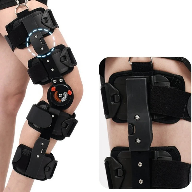 Adjustable Hinged Knee Brace With Range Of Motion Fixation Support 1005008778692613-A-Black-Strapless