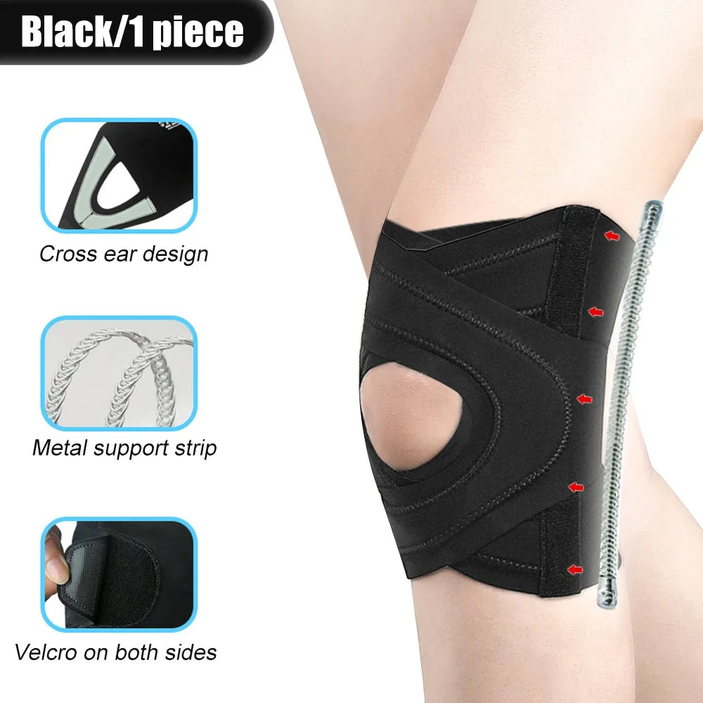 Adjustable Knee Brace With Dual Spring Stabilizers For Pain Relief 1005007432248531-Black-M