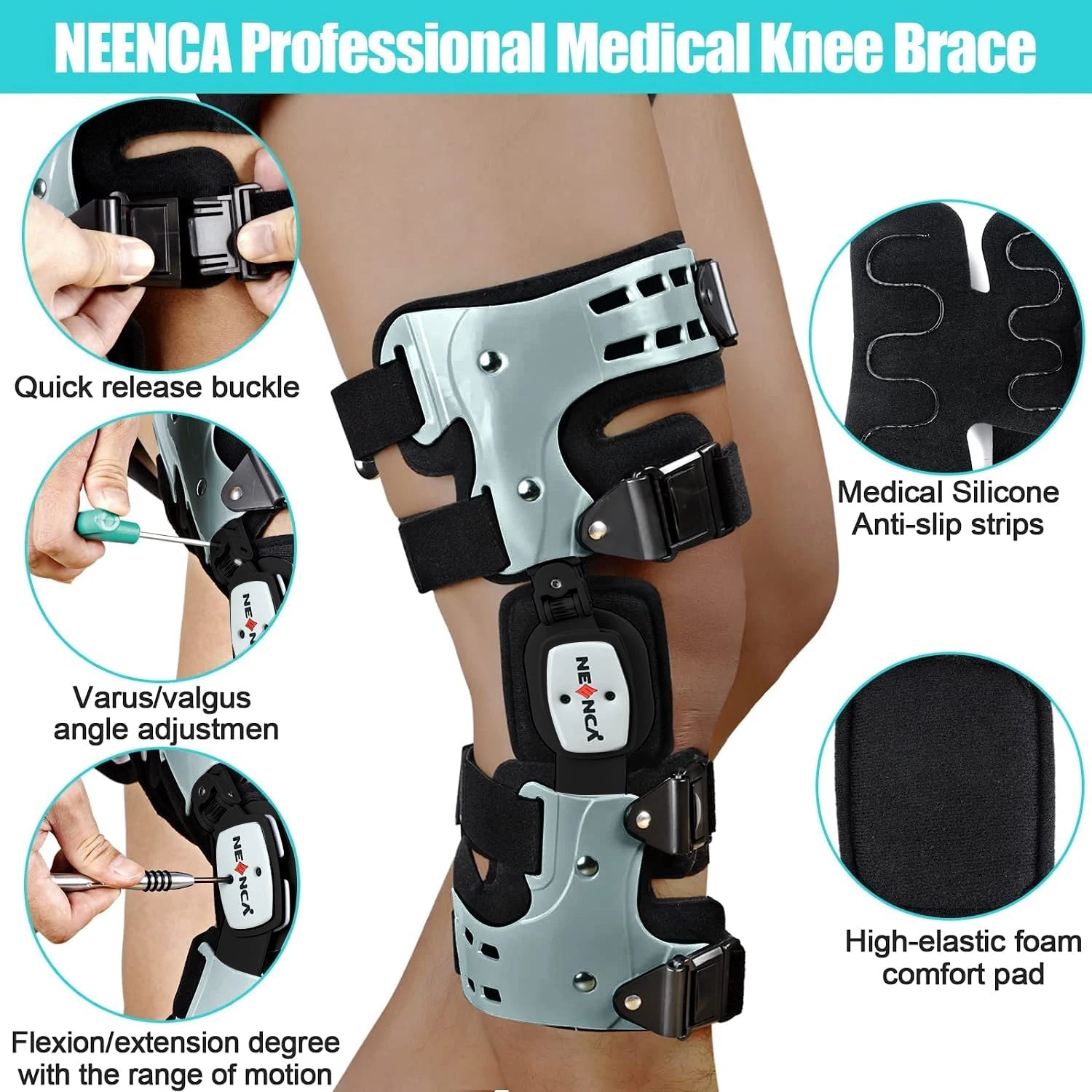 Adjustable Rom Knee Brace For Arthritis Pain And Post Surgical Support 1005006426001918-Left leg