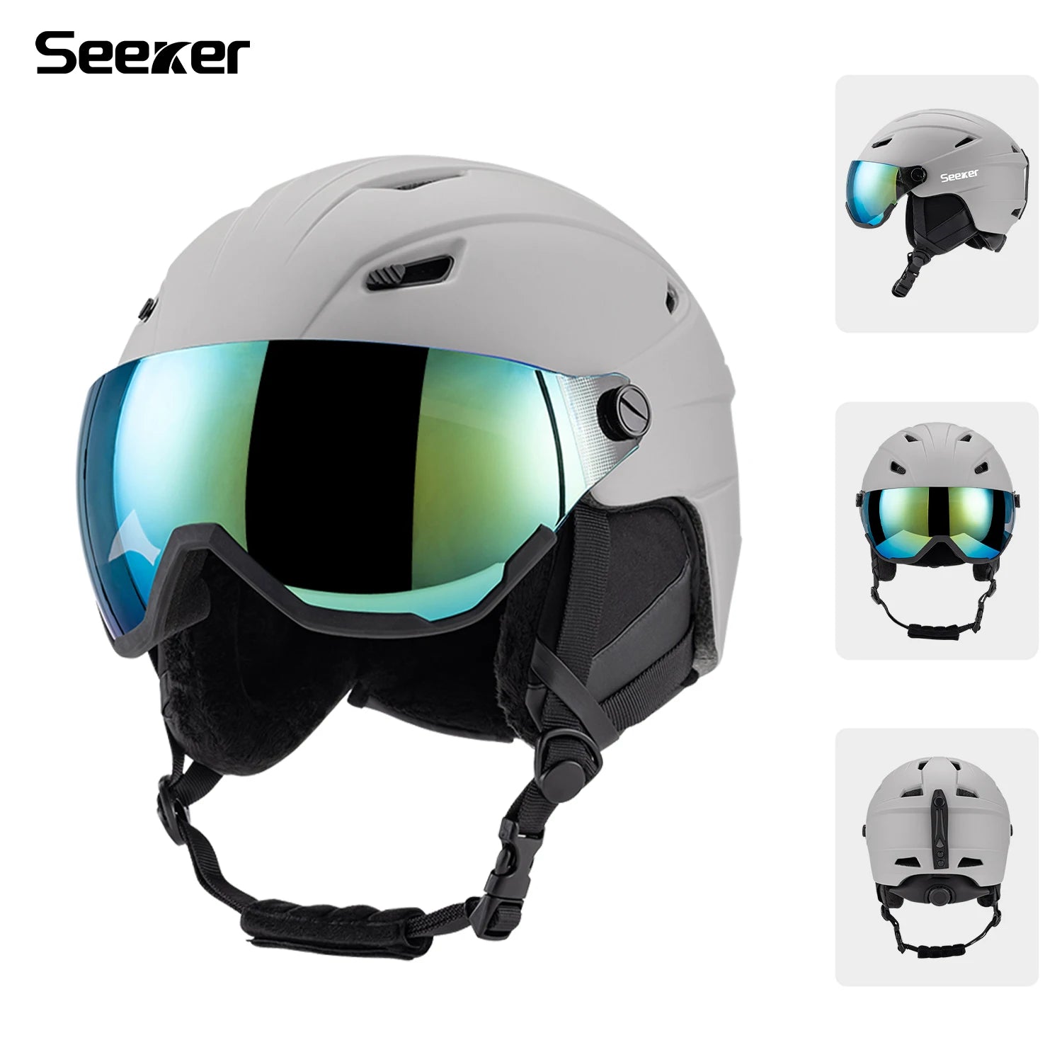 Adult Integrated Visor Ski Helmet Windproof Warm Comfortable Breathable Protection 1005010109649344-Purple-M  55-58CM